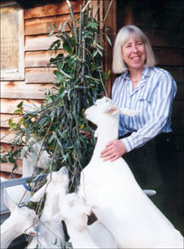 Hilary at home with the goats