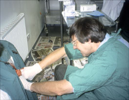 John performing a caesarian section on a goat